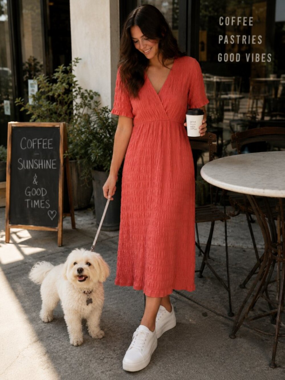 Mango MNG Pink Coral Stretch Midi Dress, 4-6, Summer Short Sleeve V-Neck Texture